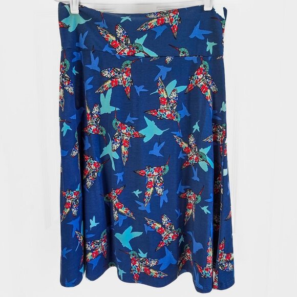 EUC LuLaRoe Azure Womens Knee Length Pull On Skirt Blue Hummingbird XL - Picture 1 of 4